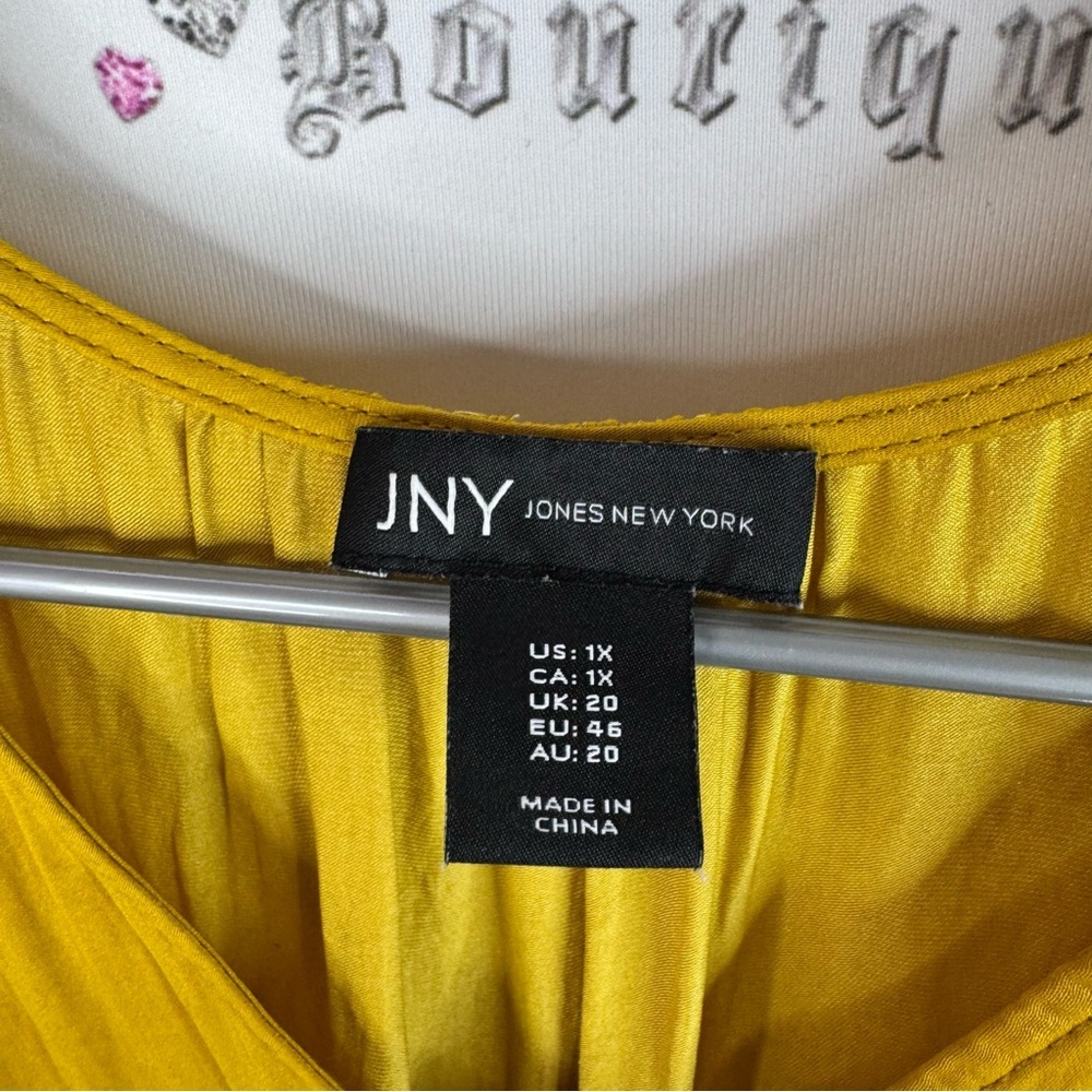Jones New York tshirt button up ruffle sleeves pleated Mustard Blouse - Picture 7 of 8
